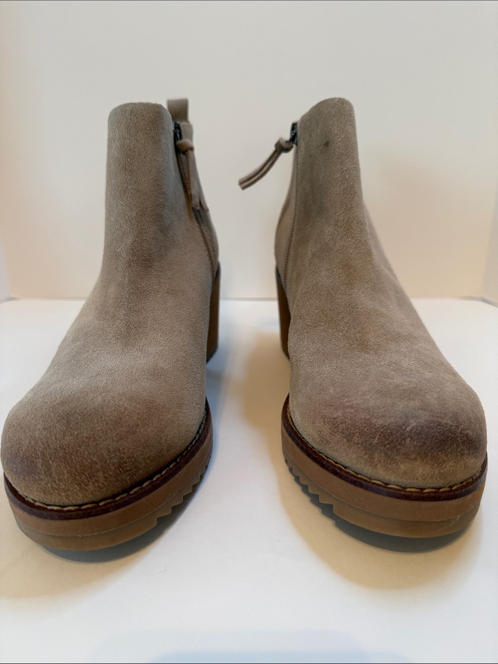 NWOT Nordstrom Sale SOFFT Brand suede tan dark brown wedge zip inside size 9. - Picture 2 of 7